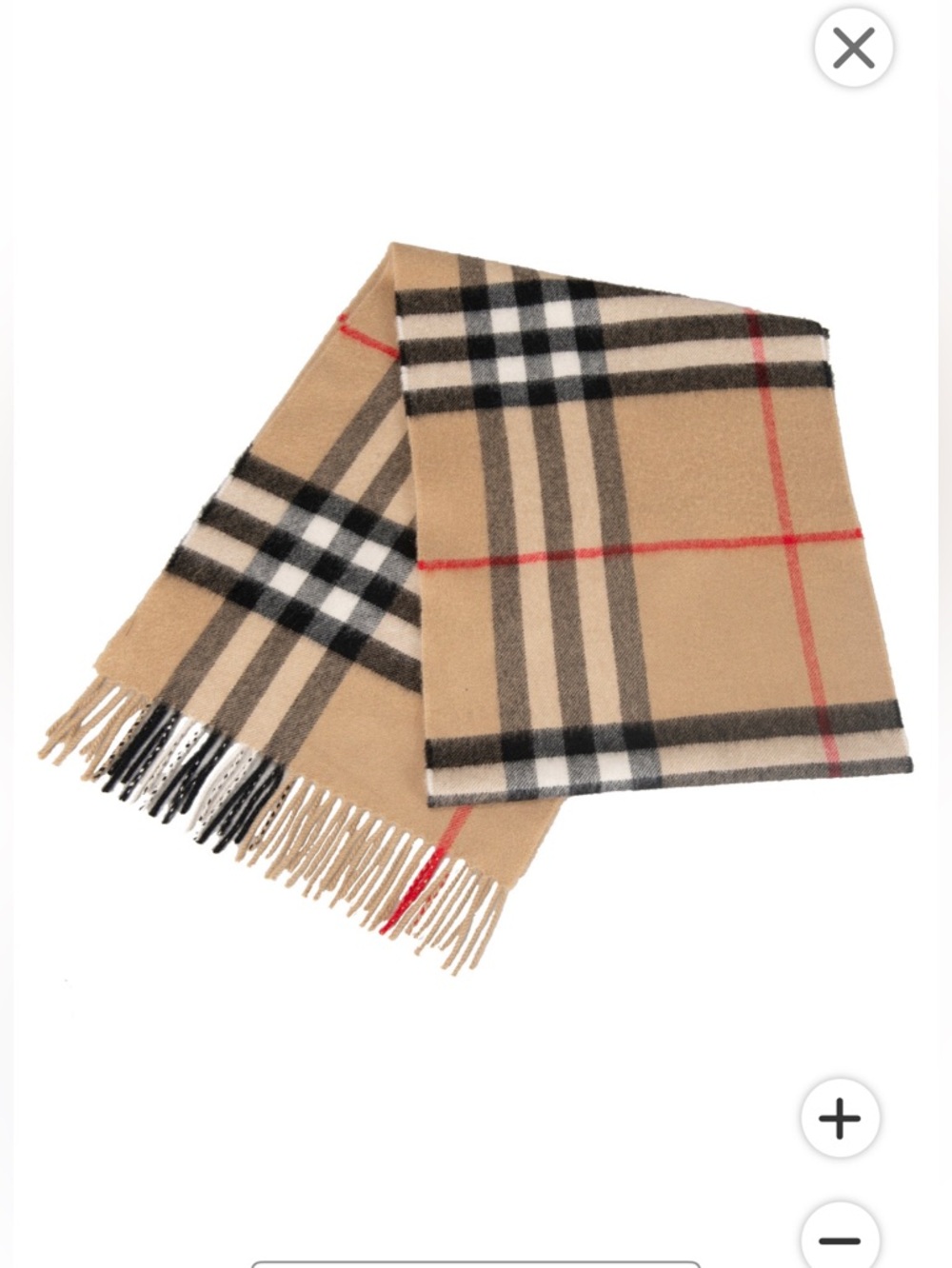 NEW Burberry Beige Check Cashmere Scarf with Black & Red Accents - Picture 4 of 5